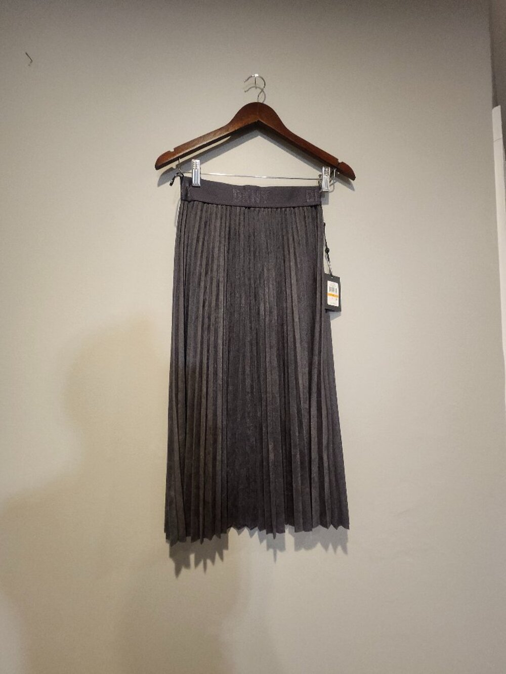 Suede DKNY Pleated Skirt Dark Gray